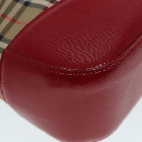 BURBERRY Nova Check Hand Bag Canvas Leather Beige Gold Red Auth 90271 - Picture 4 of 16